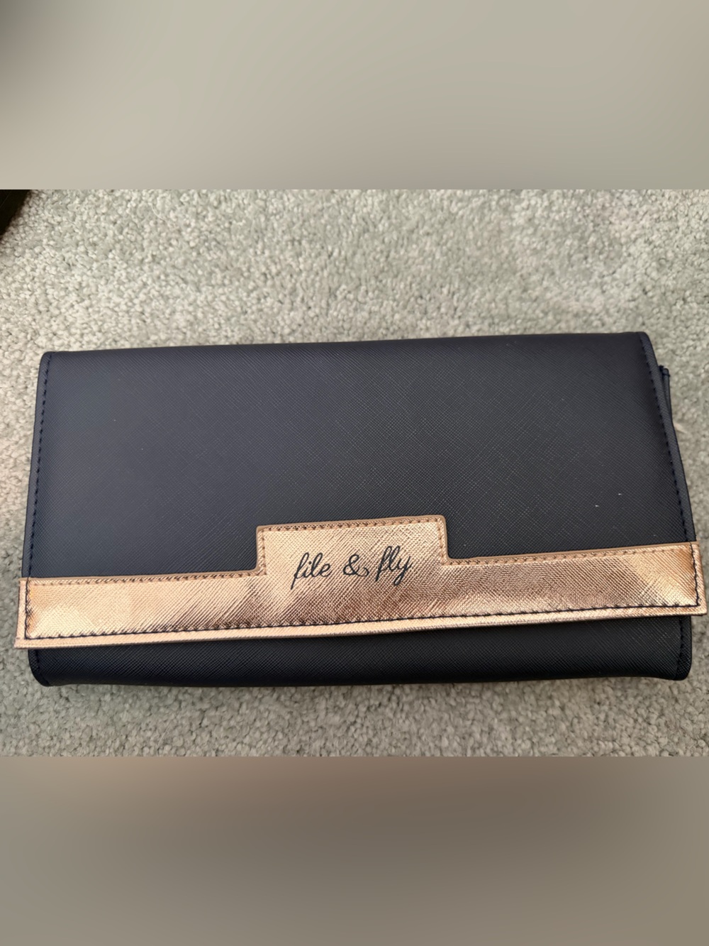 Navy Travel Wallet with Rose Gold Accent